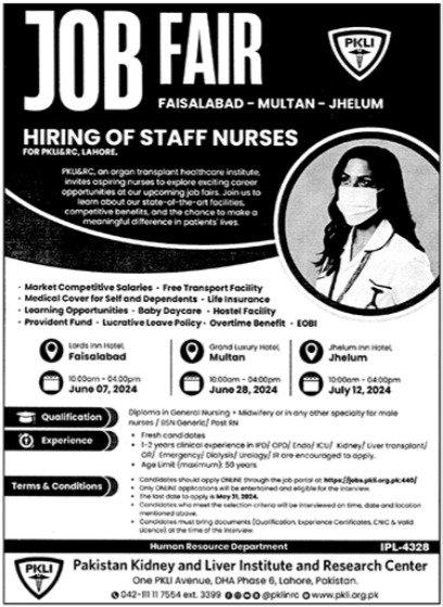 Pakistan Kidney & Liver Institute & Research Centre Job 2024 – Pakistan Kidney And Liver Institute (PKLI) And Research Centre Lahore Jobs 2024 — original advertisement