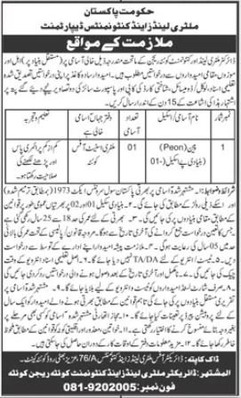 Military Lands And Cantonment Department Quetta Jobs 2024 – Cantonment Board Jobs 2024 — original advertisement