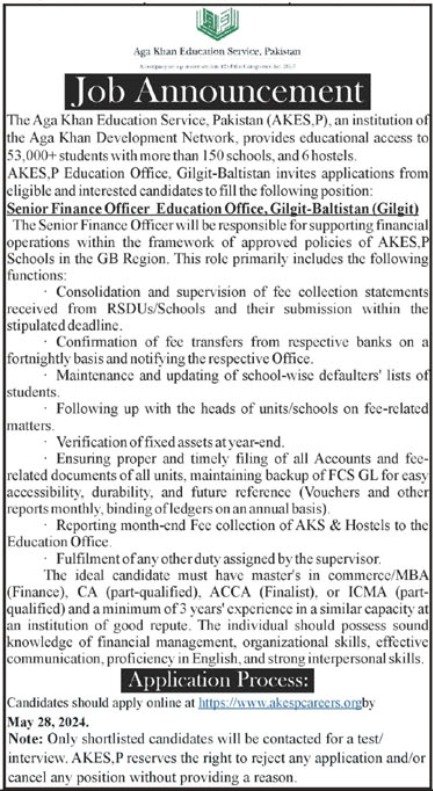 Aga Khan Education Service Pakistan Gilgit Job 2024 Jobs 2024 — original advertisement