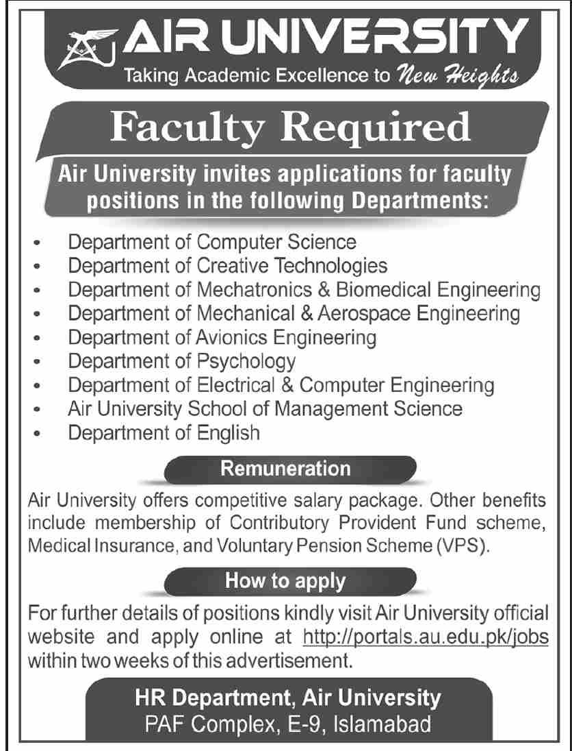 Air University Islamabad Jobs 2024 – Air University Multan Campus Jobs 2024 — original advertisement