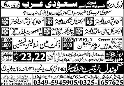 Mechanical Quality Site Engineer & Copper Welder Jobs 2024 – Gondal Trade Test & Training Center Jobs 2024 — original advertisement