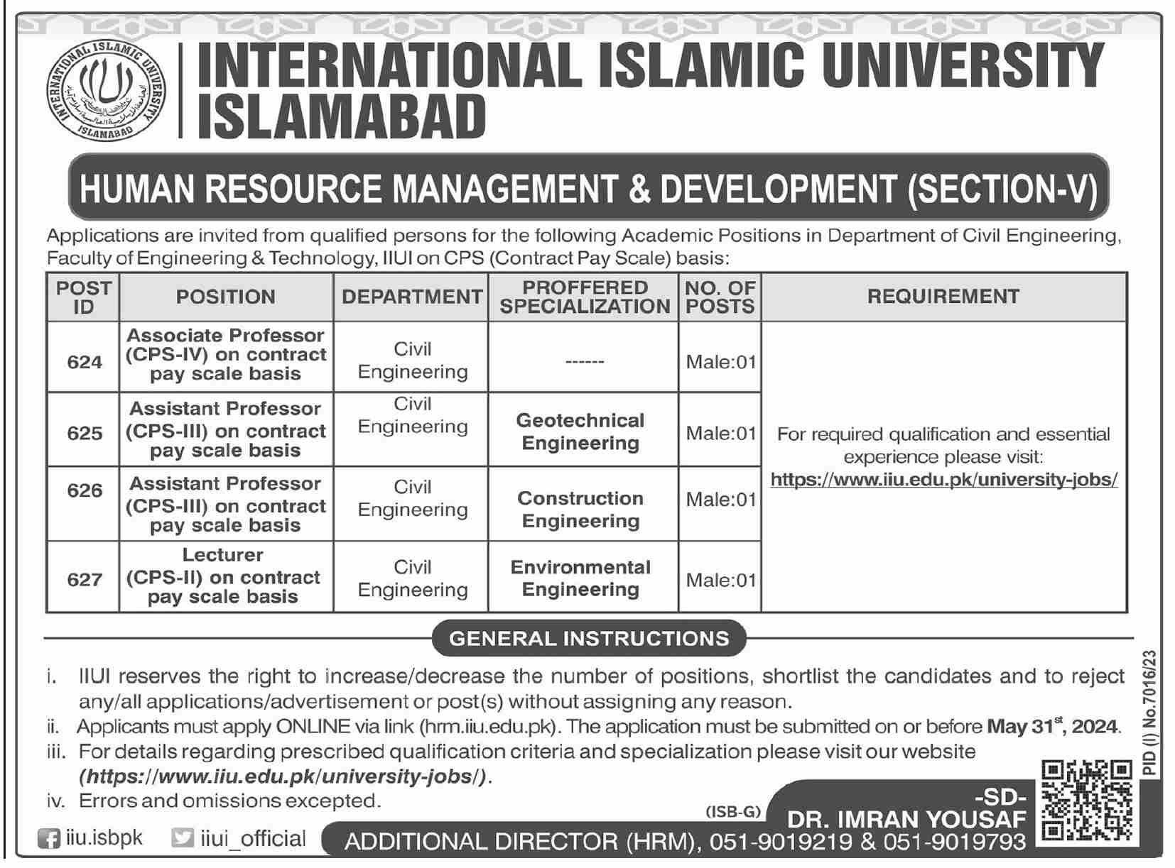 International Islamic University IIUI Islamabad Jobs 2024 – International Islamic University Islamabad Jobs 2024 — original advertisement