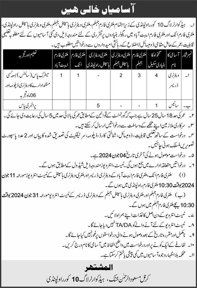 Headquater Log 10 Core Rawalpindi Jobs 2024 – Pakistan Army Jobs 2024 — original advertisement