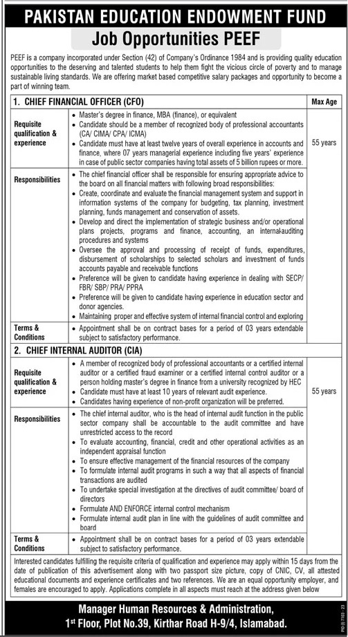 Pakistan Education Endowment Fund PEEF Jobs 2024 – Punjab Educational Endowment Fund PEEF Jobs 2024 — original advertisement