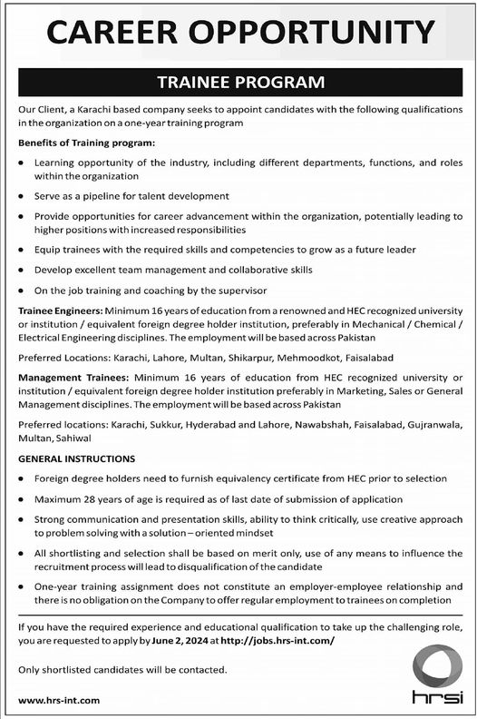 Human Resource Solution International HRSI Karachi Jobs 2024 – HRSG People and Business karachi Jobs 2024 — original advertisement