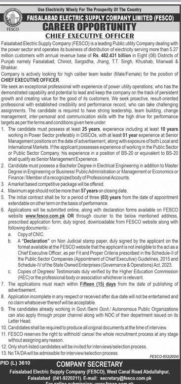 Faisalabad Electric Supply Company Limited Jobs 2024 Jobs 2024 — original advertisement