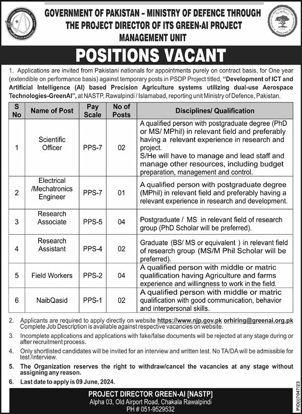 Ministry of Defence Rawalpindi Jobs 2024 – Ministry of Defence Pakistan Jobs 2024 — original advertisement