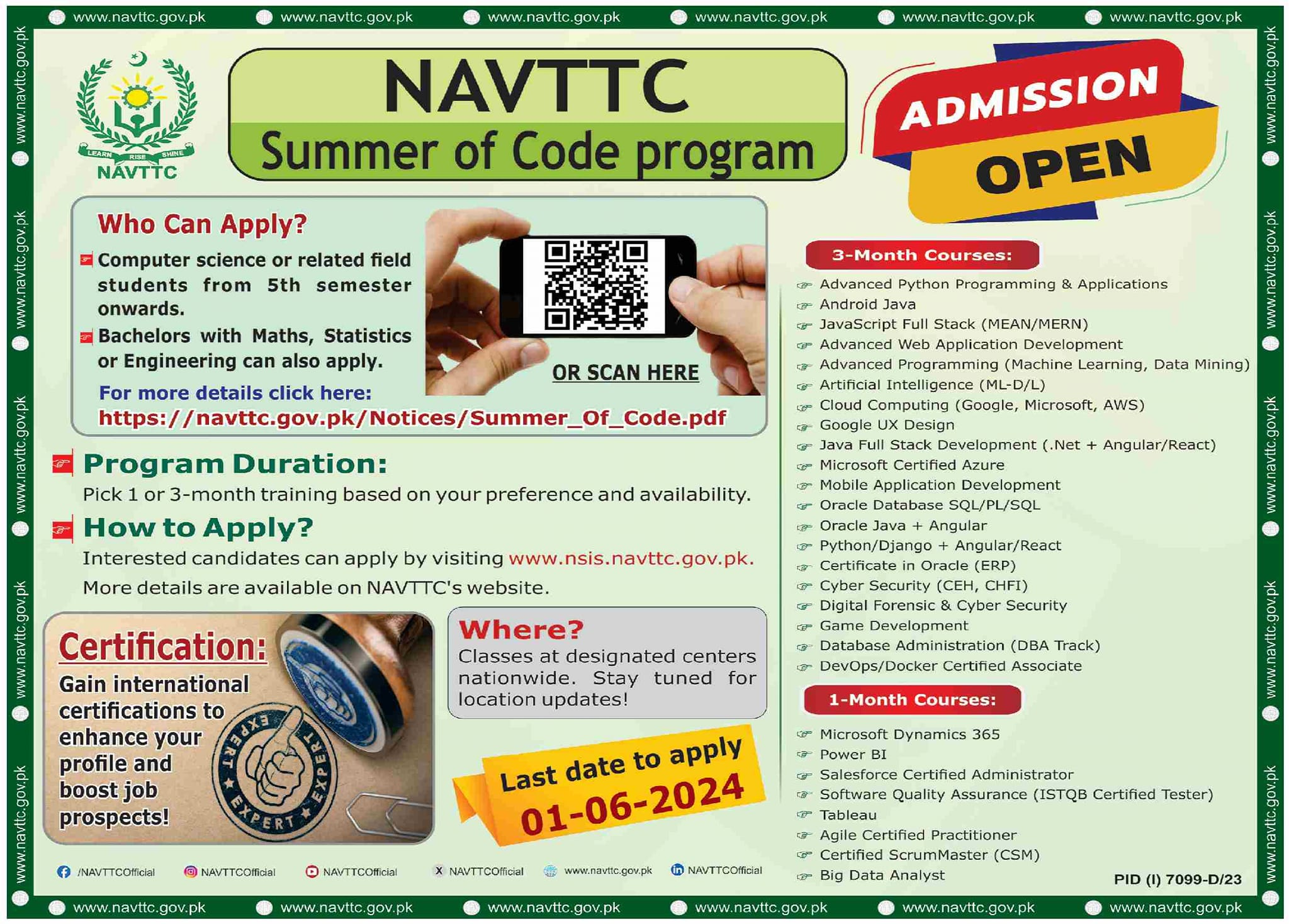 Admission Open National Vacational And technical Traning – National Vocational and Technical Training Commission NAVTTC Islamabad Admissions 2024 — original advertisement