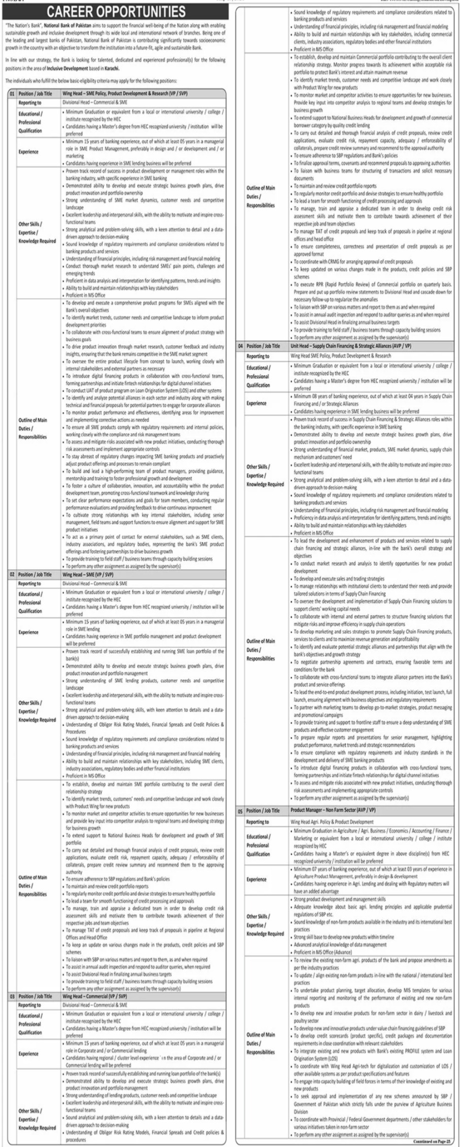 National Bank Of Pakistan NBP Karachi Jobs 2024 Jobs 2024 — original advertisement