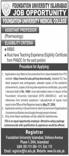Foundation University Islamabad Job 2024 Jobs 2024 — original advertisement