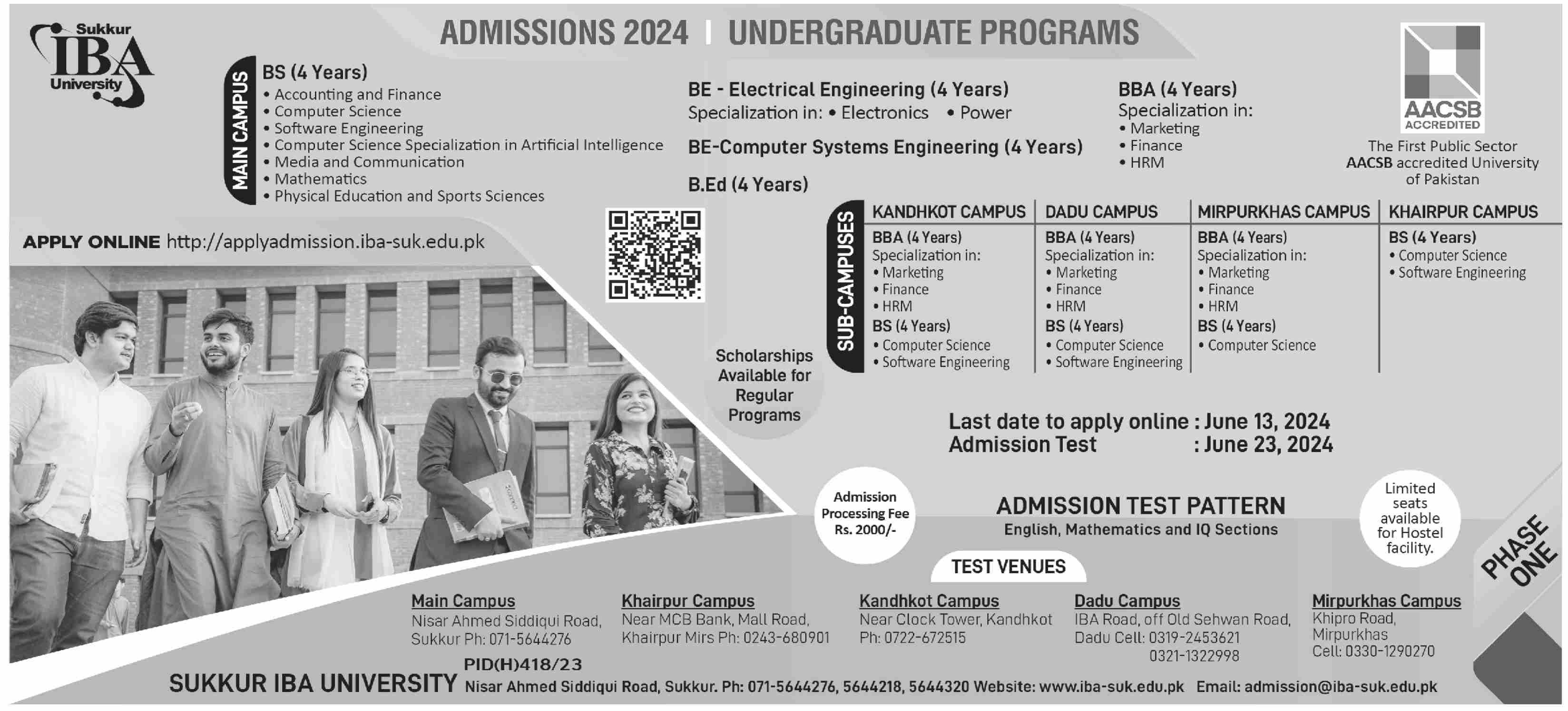 Admission Open in Sukkur IBA University 2024 Admissions 2024 — original advertisement