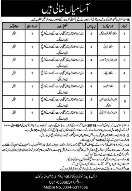 46 EME Battalion Multan Cantt Jobs 2024 – Pakistan Army Jobs 2024 — original advertisement