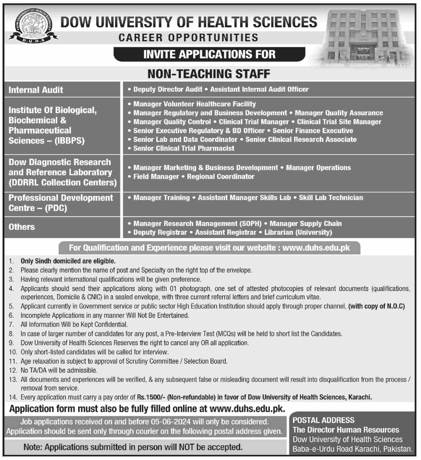 Dow University Of Health Sciences Karachi Jobs 2024 Jobs 2024 — original advertisement