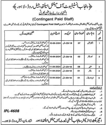 Punjab Institute of Mental Health Lahore Jobs 2024 Jobs 2024 — original advertisement