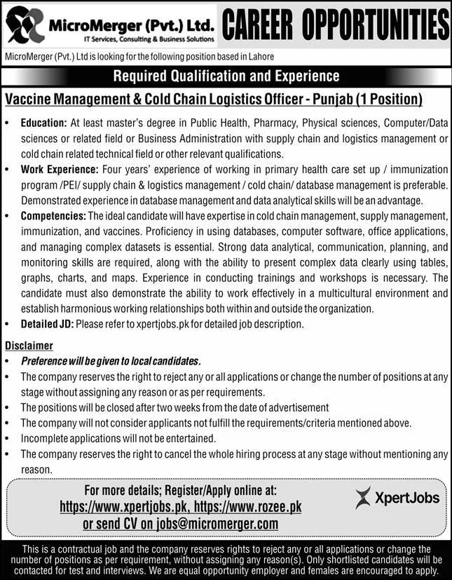 MicroMerger Pvt Ltd Lahore Jobs 2024 – Micromergers Private Limited Jobs 2024 — original advertisement