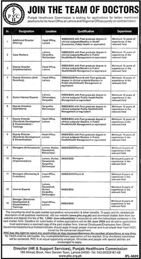 Punjab Healthcare Commission PHC Lahore Jobs 2024 Jobs 2024 — original advertisement