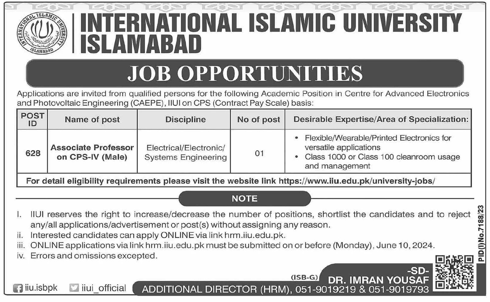 International Islamic University Islamabad Jobs 2024 Jobs 2024 — original advertisement