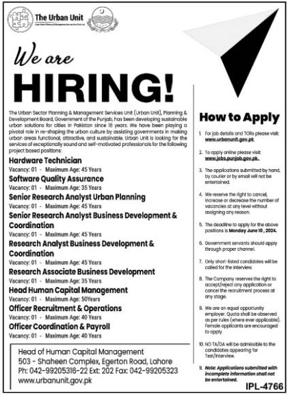 The Urban Unit Lahore Punjab Jobs 2024 – The Urban Unit Punjab Jobs 2024 — original advertisement