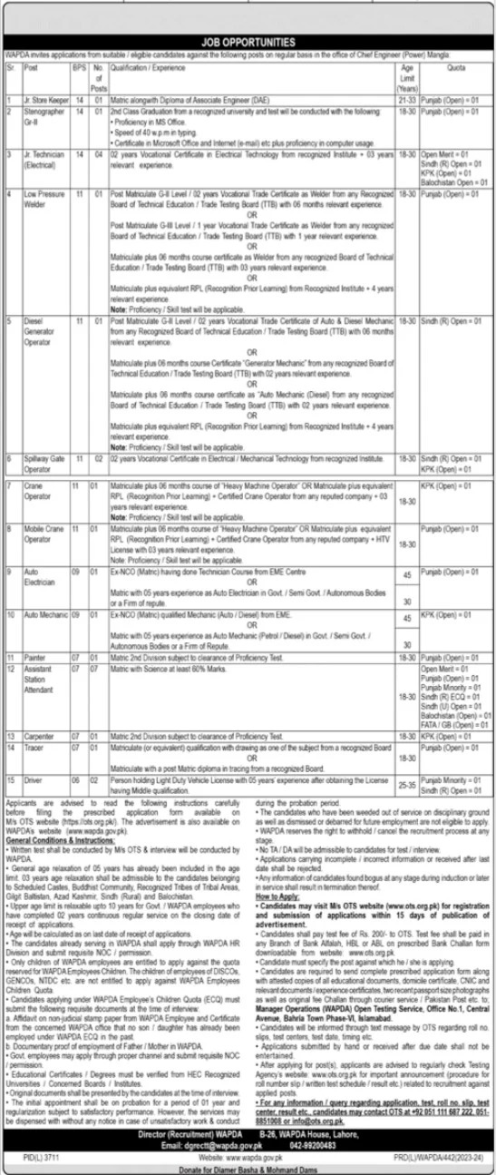 Water and power development Authority Jobs 2024 Jobs 2024 — original advertisement