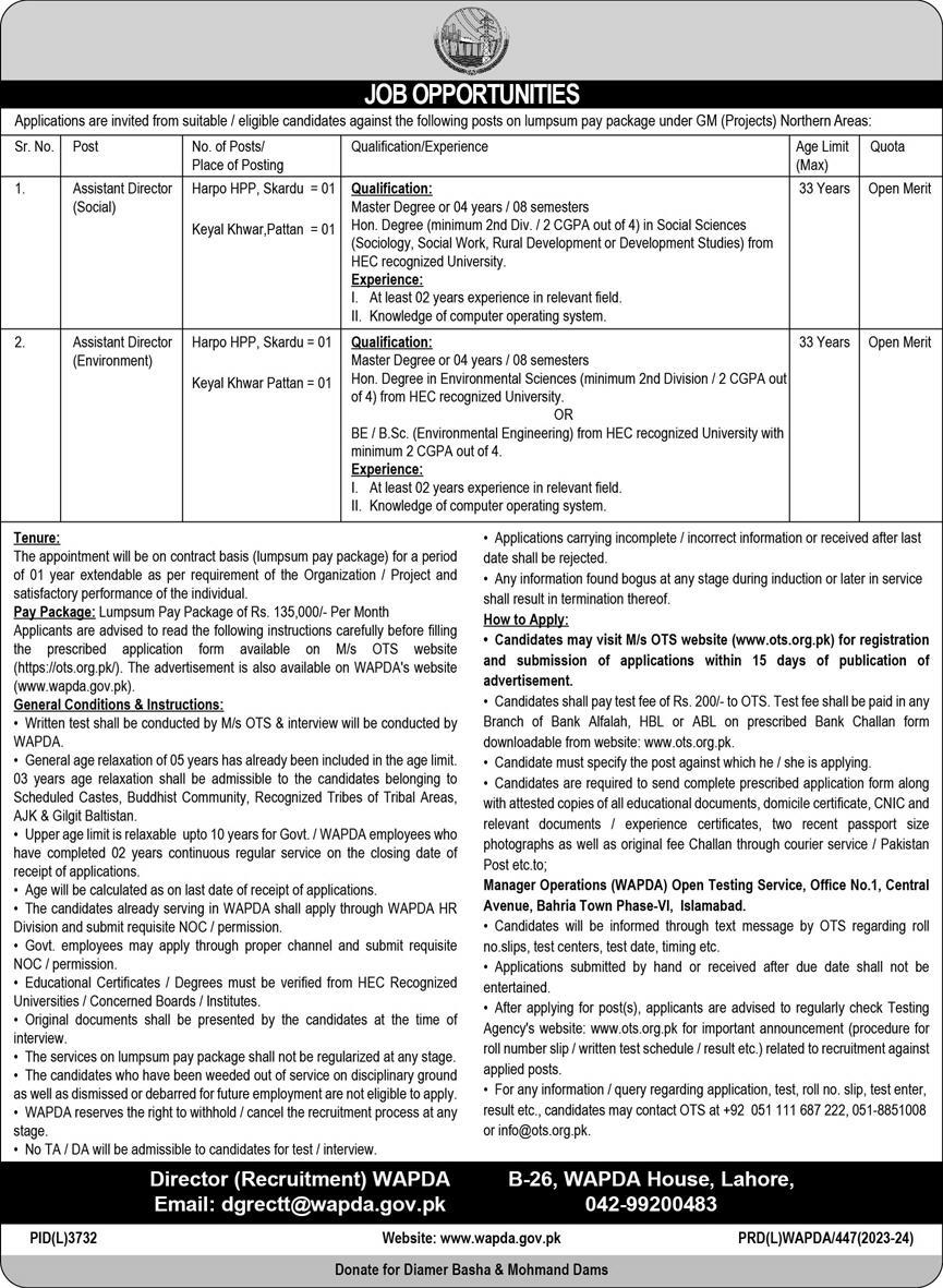 Water and power development Authority Lahore Jobs 2024 Jobs 2024 — original advertisement