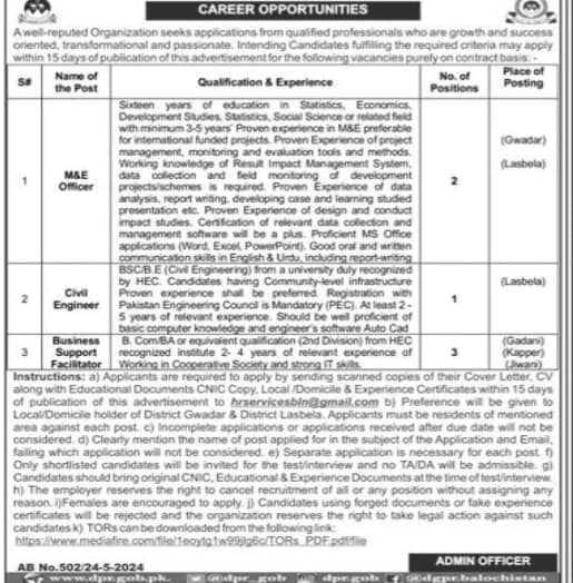 Well Reputed Organization Balochistan Jobs 2024 – Public Sector Organization Jobs 2024 — original advertisement