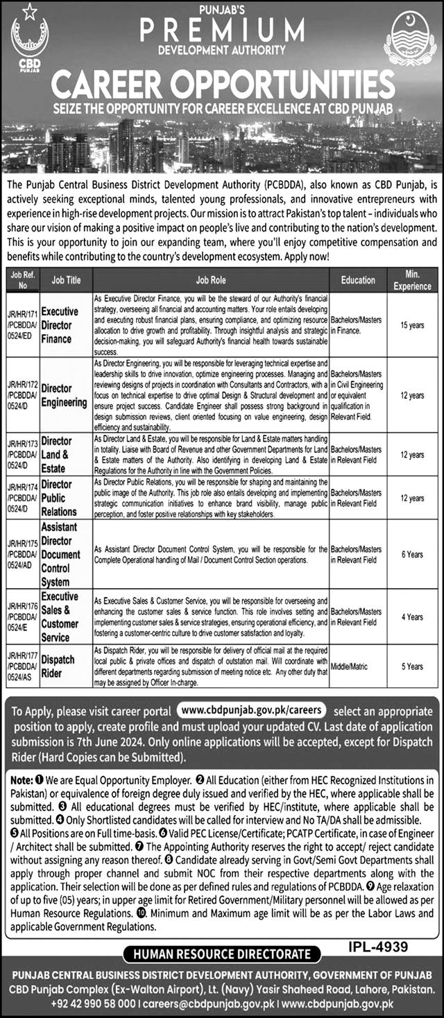 Punjab Central Business District Development Jobs 2024 – Punjab Central Business District Development Authority Jobs 2024 — original advertisement