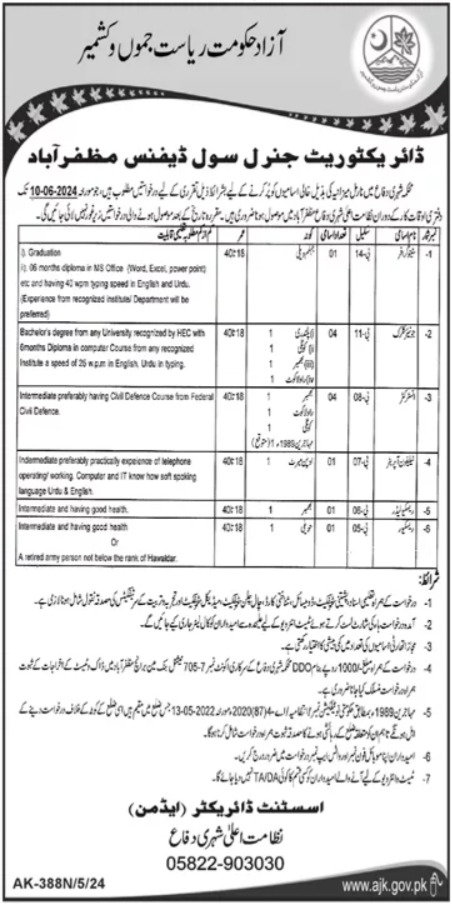 Civil Defence Department Muzzaffabad Azad Jammu Kashmir Jobs – Govt of Azad Kashmir Jobs 2024 — original advertisement