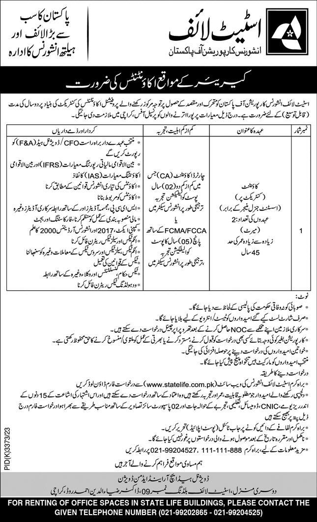 State Life Insurance Corporation Of Pakistan Jobs 2024 Jobs 2024 — original advertisement
