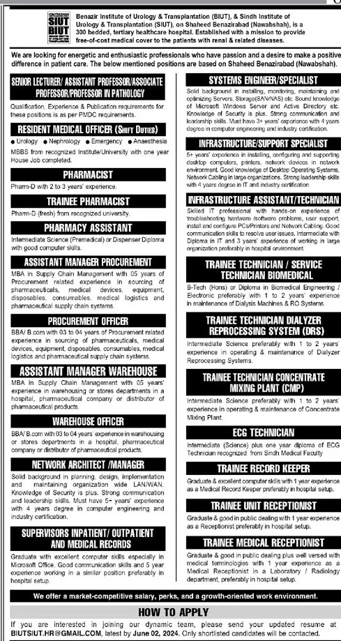 Sindh Institute of Urology and Transplantation SIUT Jobs – Sindh Institute of Urology and Transplantation SIUT Karachi Jobs 2024 — original advertisement