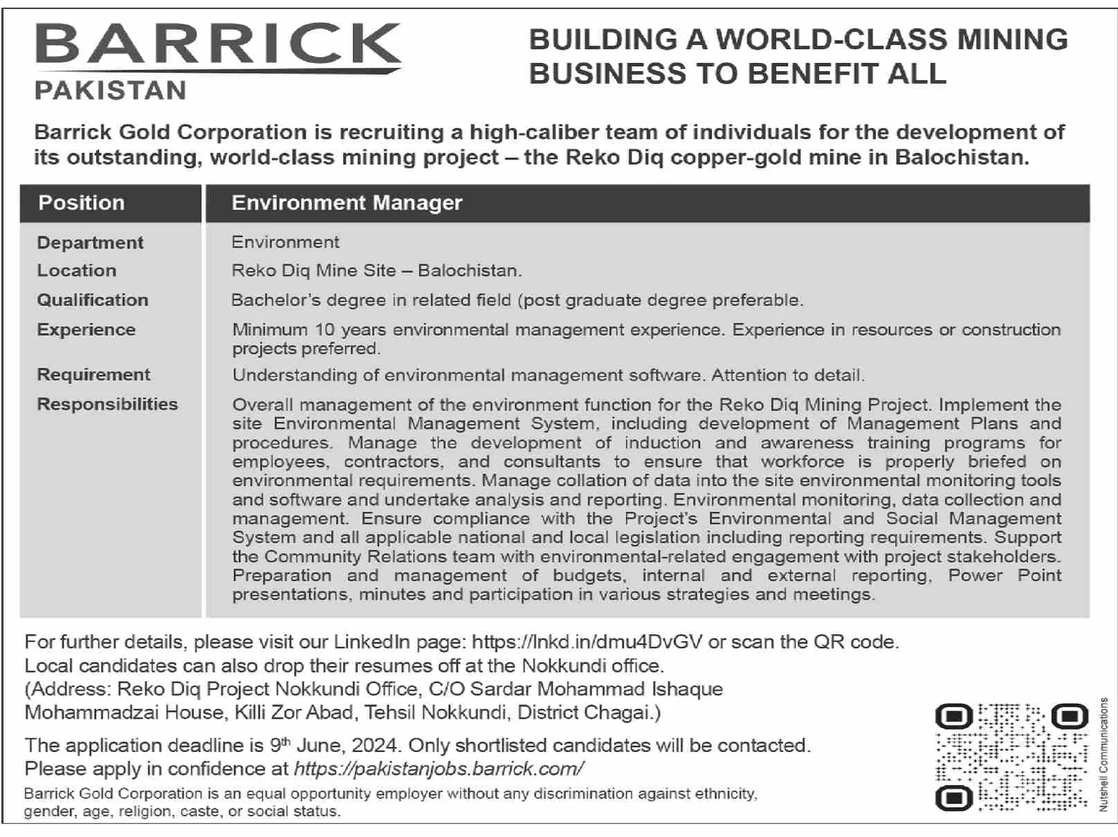 Barrick Pakistan Balochistan Jobs 2024 Jobs 2024 — original advertisement
