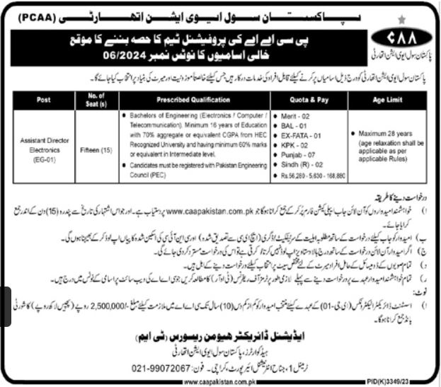 Pakistan Civil Aviation Authority CAA Karachi Jobs 2024 – Pakistan Civil Aviation Authority (CAA) Jobs 2024 — original advertisement