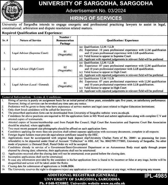 University Of Sargodha UOS Jobs 2024 Jobs 2024 — original advertisement
