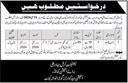 Station Headquarter Gujranwala Cantt Job 2024 – Pakistan Army Jobs 2024 — original advertisement