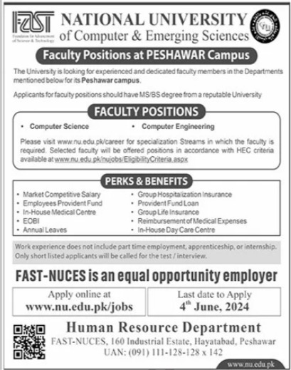 FAST National University Peshawar Campus Jobs 2024 – FAST - National University of Computer & Emerging Sciences Jobs 2024 — original advertisement
