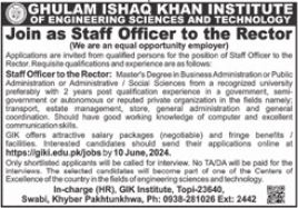 GIK Institute Of Engineering Science & Technology Jobs 2024 – Ghulam Ishaq Khan GIK Institute of Engineering Sciences and Technology Swabi Jobs 2024 — original advertisement