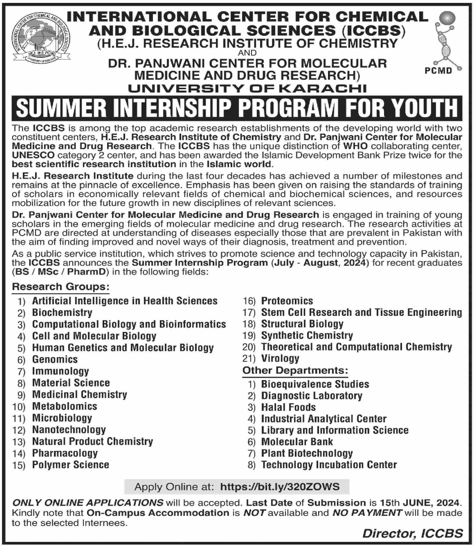 Summer Internship programme foe youth University of Karachi Jobs 2024 — original advertisement