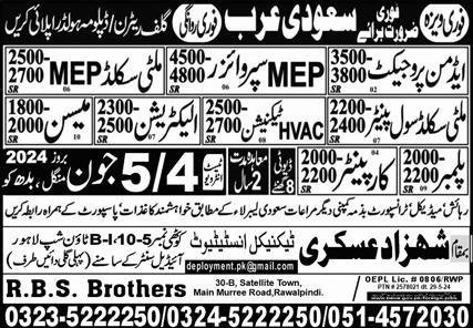 Admin Project & HVAC Technician Jobs 2024 In Saudi Arabia – Shahzad Askari Technical Institute Jobs 2024 — original advertisement