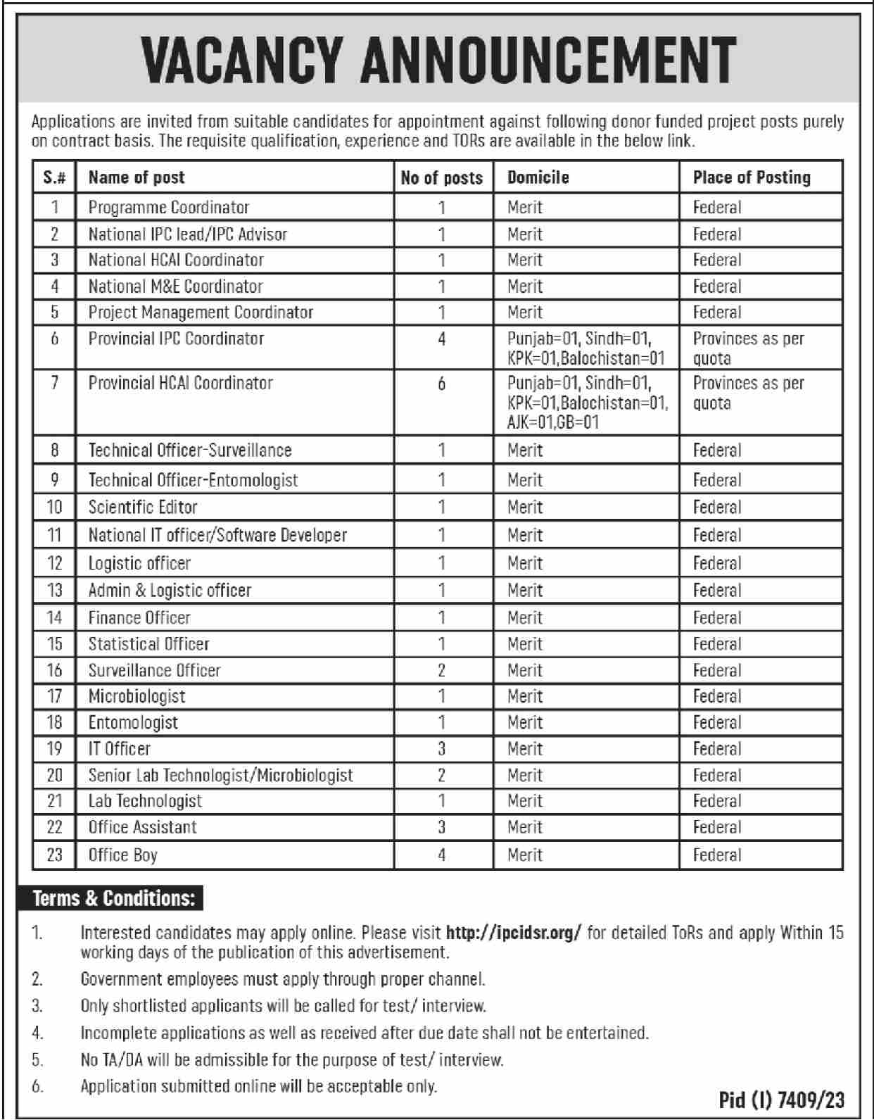 Donor Founded Project Islamabad Jobs 2024 – Public Sector Organization Jobs 2024 — original advertisement