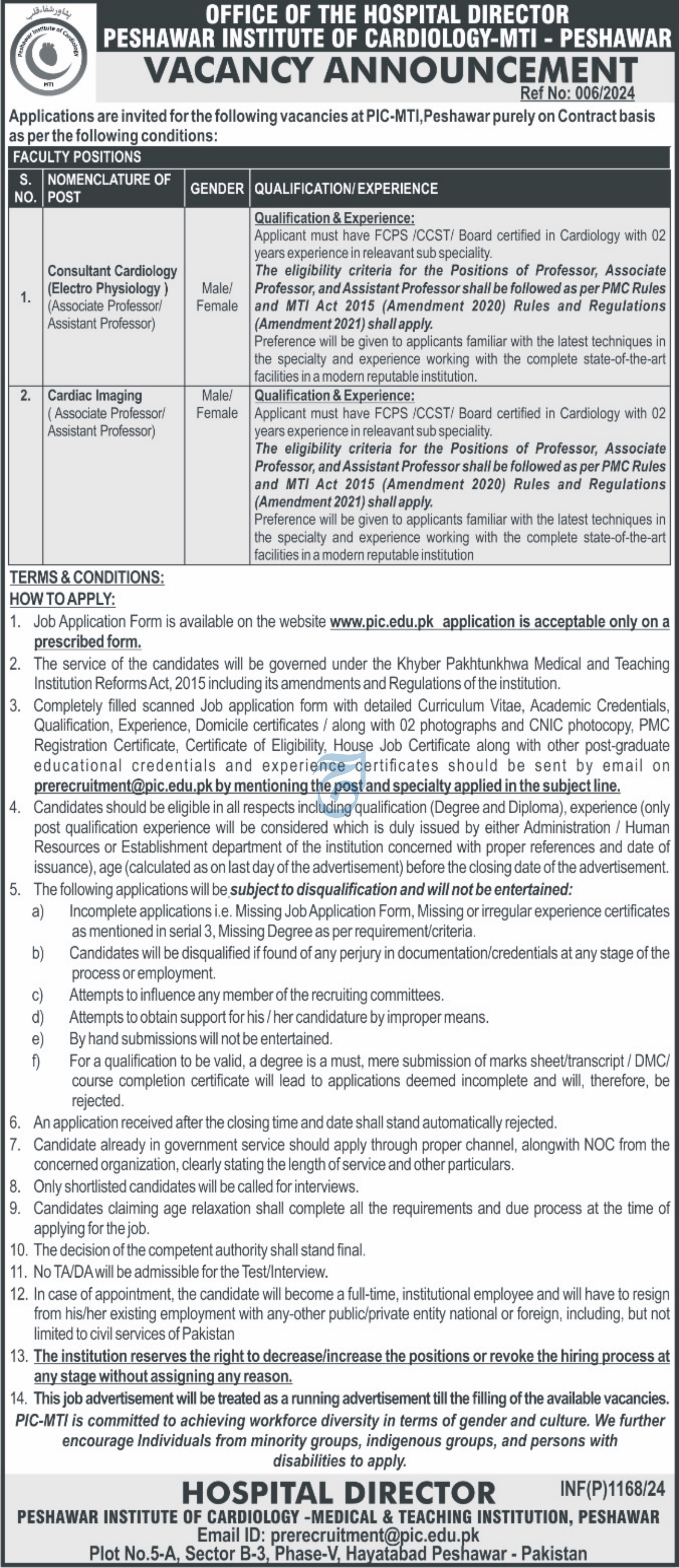 Peshawar Institue of Cardiology Mti Jobs 2024 – Peshawar Institute of Cardiology Jobs 2024 — original advertisement