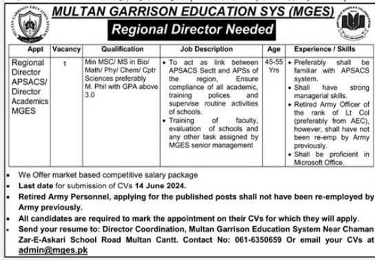 Multan Garrison Education SYS mgs Jobs 2024 – Federal Govt Educational Institutes Cantts and Garrisons Jobs 2024 — original advertisement