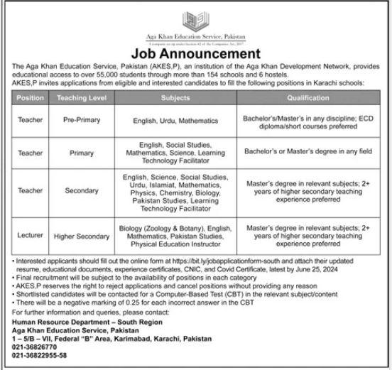 Aga Khan Education Services Pakistan Karachi Jobs 2024 – Aga Khan Education Service Pakistan Jobs 2024 — original advertisement