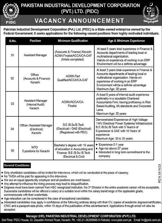 Pakistan Industrial Development Corporation Jobs 2024 – Private Company Jobs 2024 — original advertisement