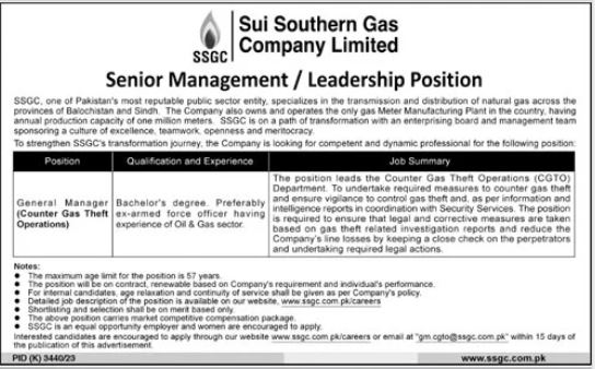 Sui Southern Gas Company Limited Jobs 2024 Jobs 2024 — original advertisement