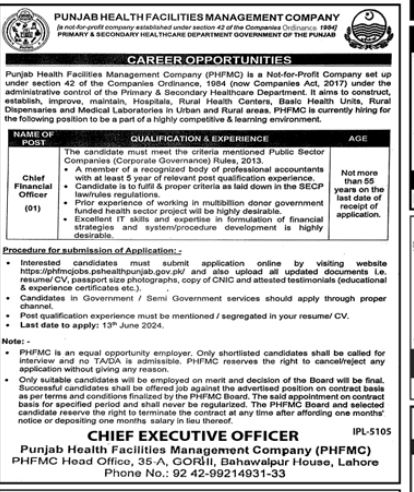 Punjab Health Facilities Management Company Jobs 2024 – Punjab Health Facilities Management Company PHFMC Jobs 2024 — original advertisement