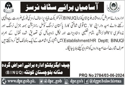 Balochistan Institute Of Nephro Urology Quetta Jobs 2024 – Balochistan Institute of Nephrology Urology (BINUQ) Quetta Jobs 2024 — original advertisement
