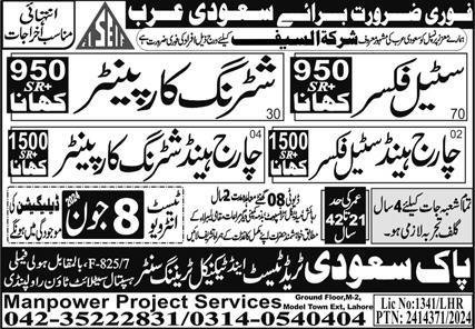 Chargehand Steel Fixer & Steel Fixer Jobs 2024 – Pak Saudi Trade Test & Technical Training Center Jobs 2024 — original advertisement