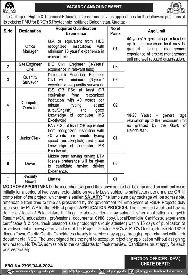 BRCs And Polytechnic Institute Quetta Jobs 2024 Jobs 2024 — original advertisement
