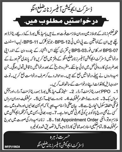 Education Department Hangu khyber Pakhtunkhwa Jobs 2024 – Higher Education Department KPK Jobs 2024 — original advertisement