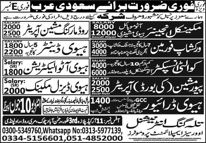 Quality Inspector & Mechanical Engineer Jobs 2024 – Talagang International Overseas Employement Promoters Jobs 2024 — original advertisement