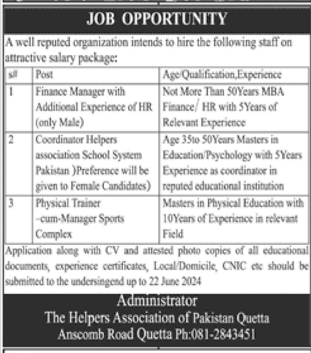 Well Reputed Organization Quetta Jobs 2024 – Public Sector Organization Jobs 2024 — original advertisement